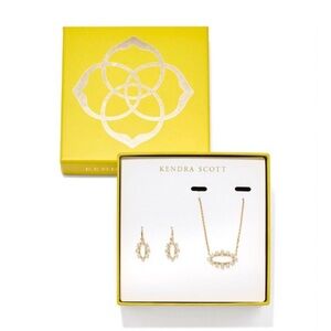 Kendra Scott Crystal Framed Eva Pendant and Emma Huggie Earring Set Gold